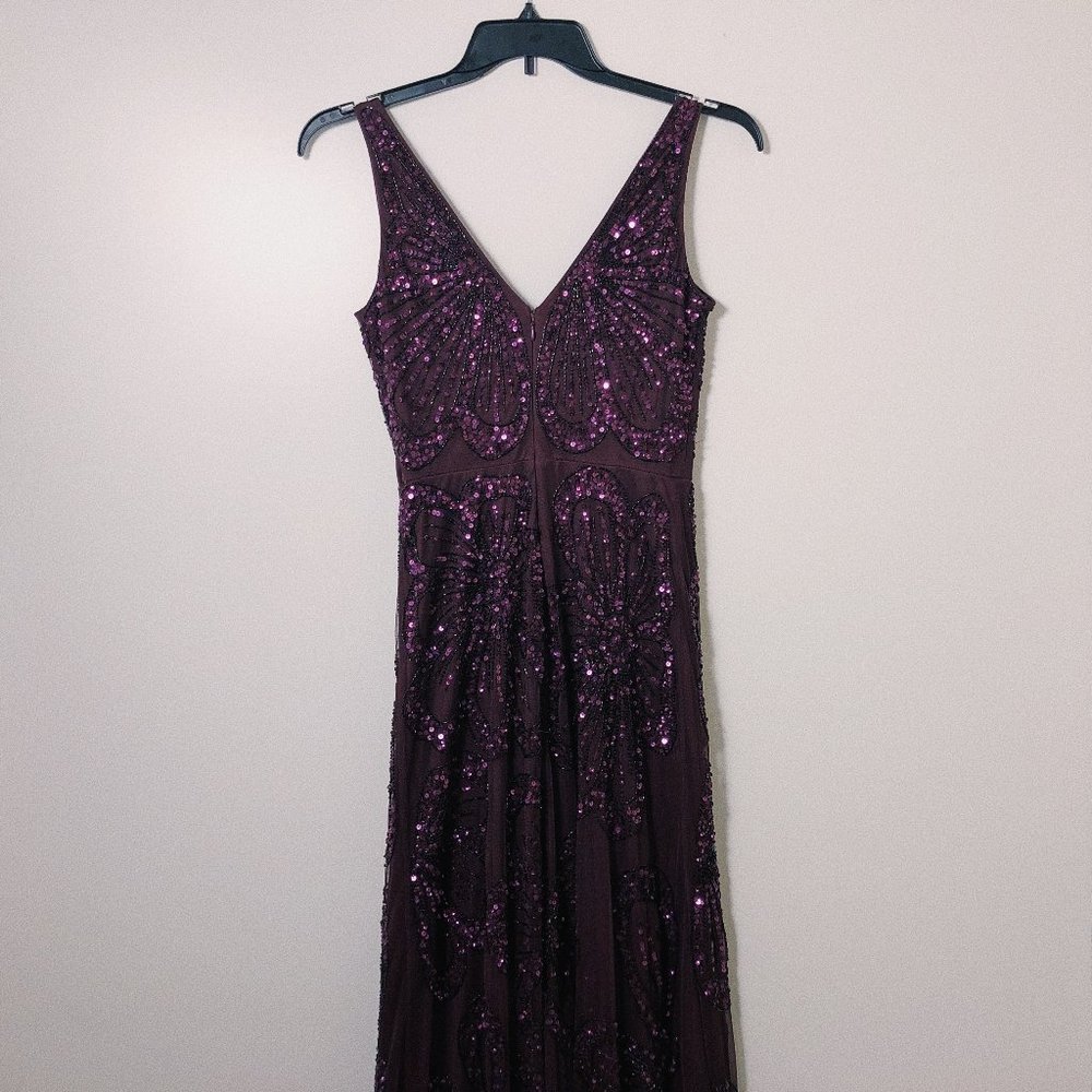 Adriana Papell sleeveless purple Beaded gown